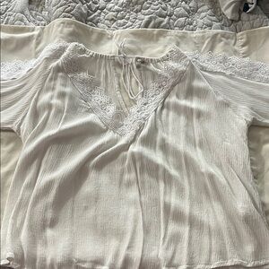 Charlotte Russe Elegant White Lace Trim Blouse